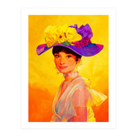 Audrey Hepburn Pop Art, Vibrant Floral Hat Portrait, Iconic Movie Star Illustration (Print Only)