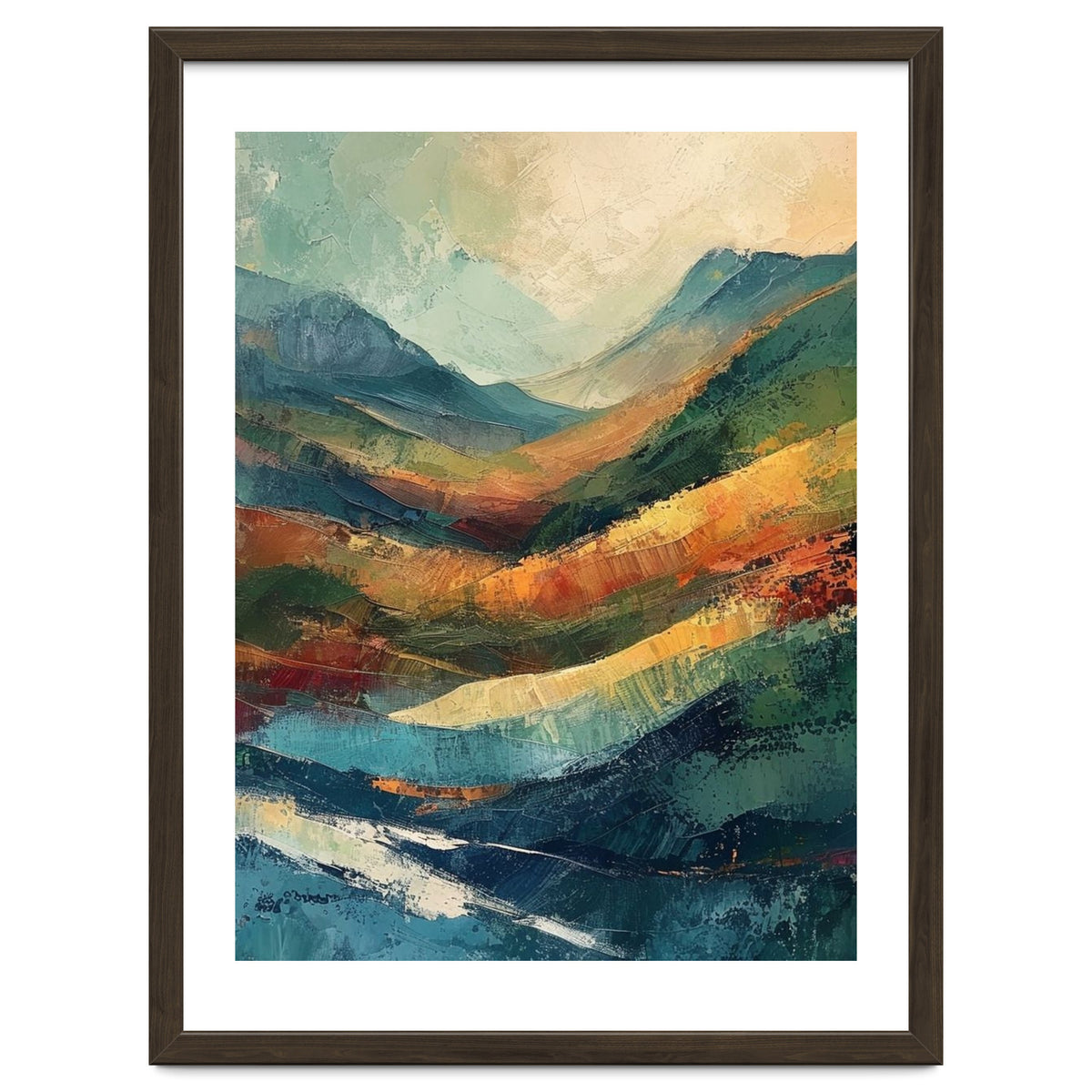 Textured Impasto Mountain Valley Landscape