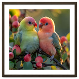 Lovebirds Couple Sitting On A Branch With Berries thumbnail