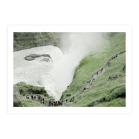 Tourists walking around the waterfall - Iceland  (Print Only)