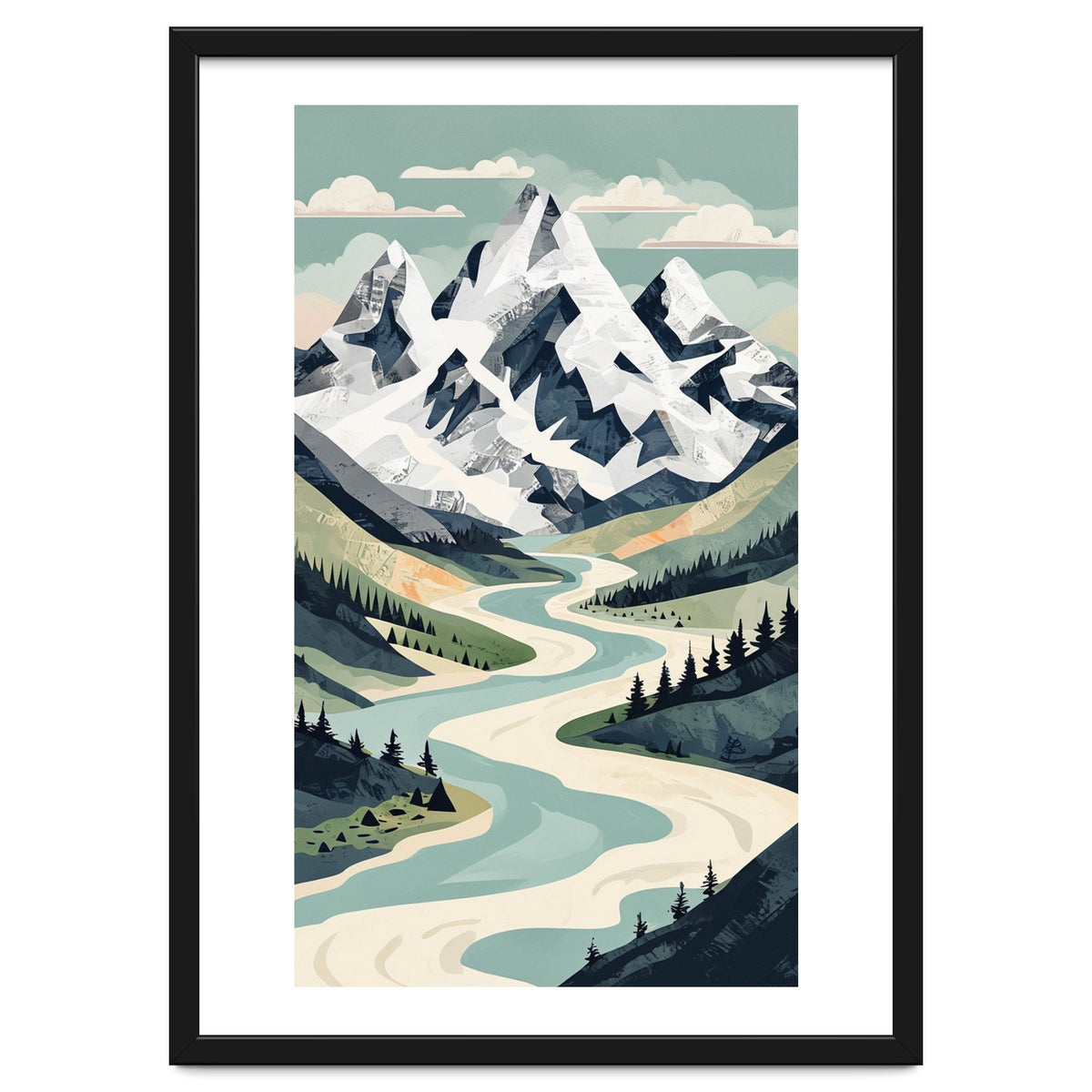 Majestic Alpine Peaks: Organic Modern Landscape Art