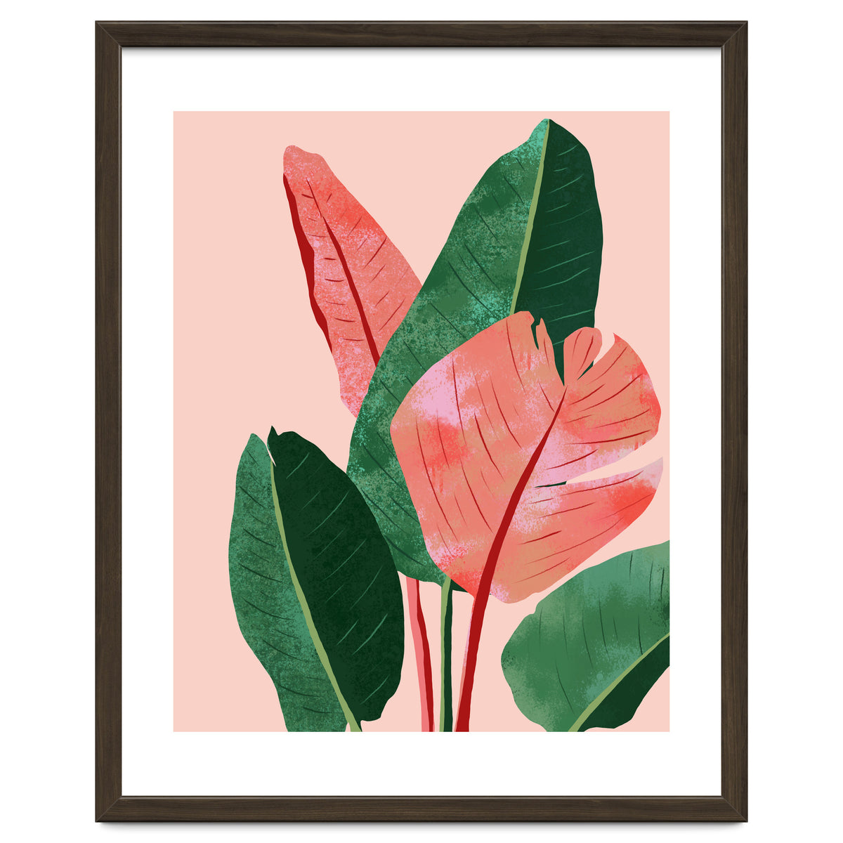 Blush Tropical, Banana Leaves Watercolor Botanical Jungle Painting, Forest Plants Leaves Pink Chic Bohemian
