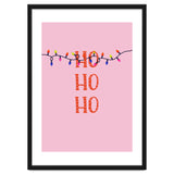 HO HO HO Christmas Lights Art, Pink Holiday Illustration, Modern Festive Quote thumbnail