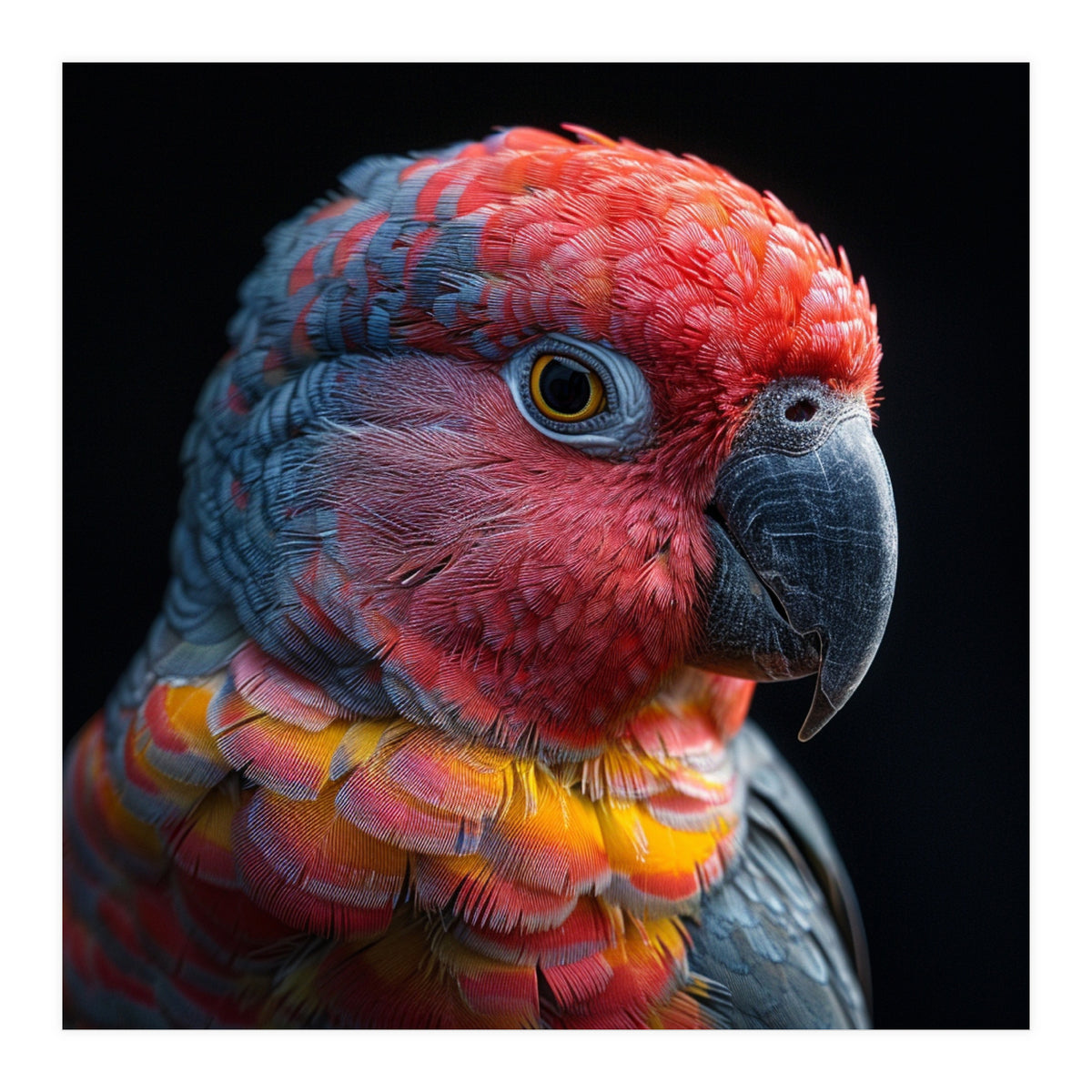 Close Up Parrot Face Red Blue Yellow Plumage (Print Only)