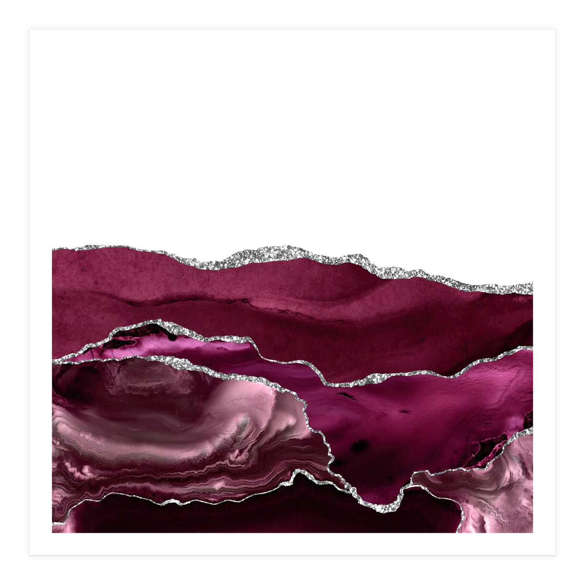 Burgundy & Silver Agate Texture 11  (Print Only)