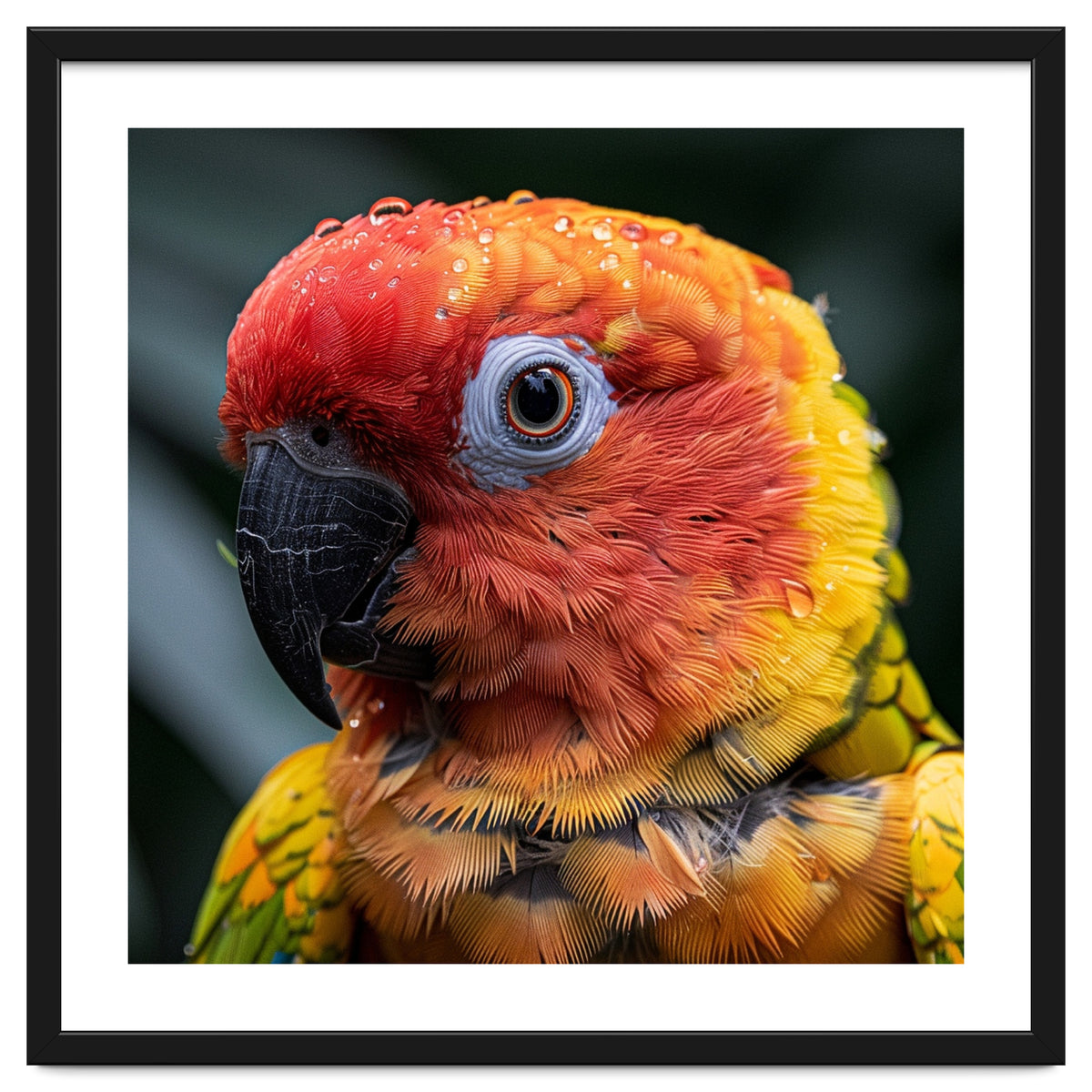Sun Conure Parrot Bird With Water Droplets