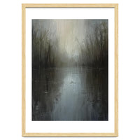 Ethereal Rainy Lake Forest Oil Painting