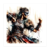 Viking Warrior Woman Watercolor Portrait (Print Only)