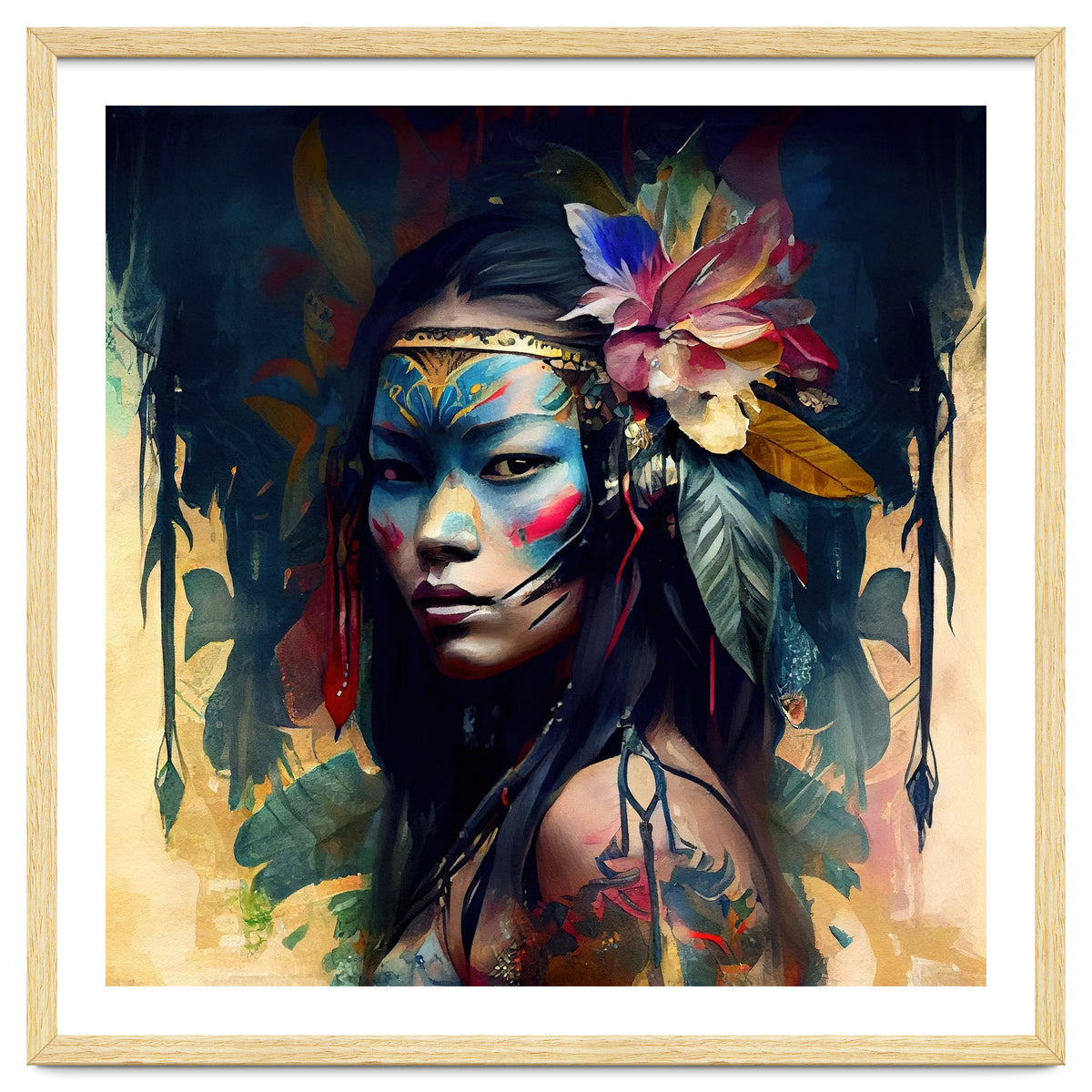 Floral Native Asian Warrior Portrait