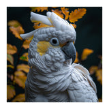 Yellow Crested Cockatoo Portrait Autumn Leaves Dark (Print Only) thumbnail