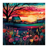 Watercolor Folk Art Sunset Landscape (Print Only) thumbnail