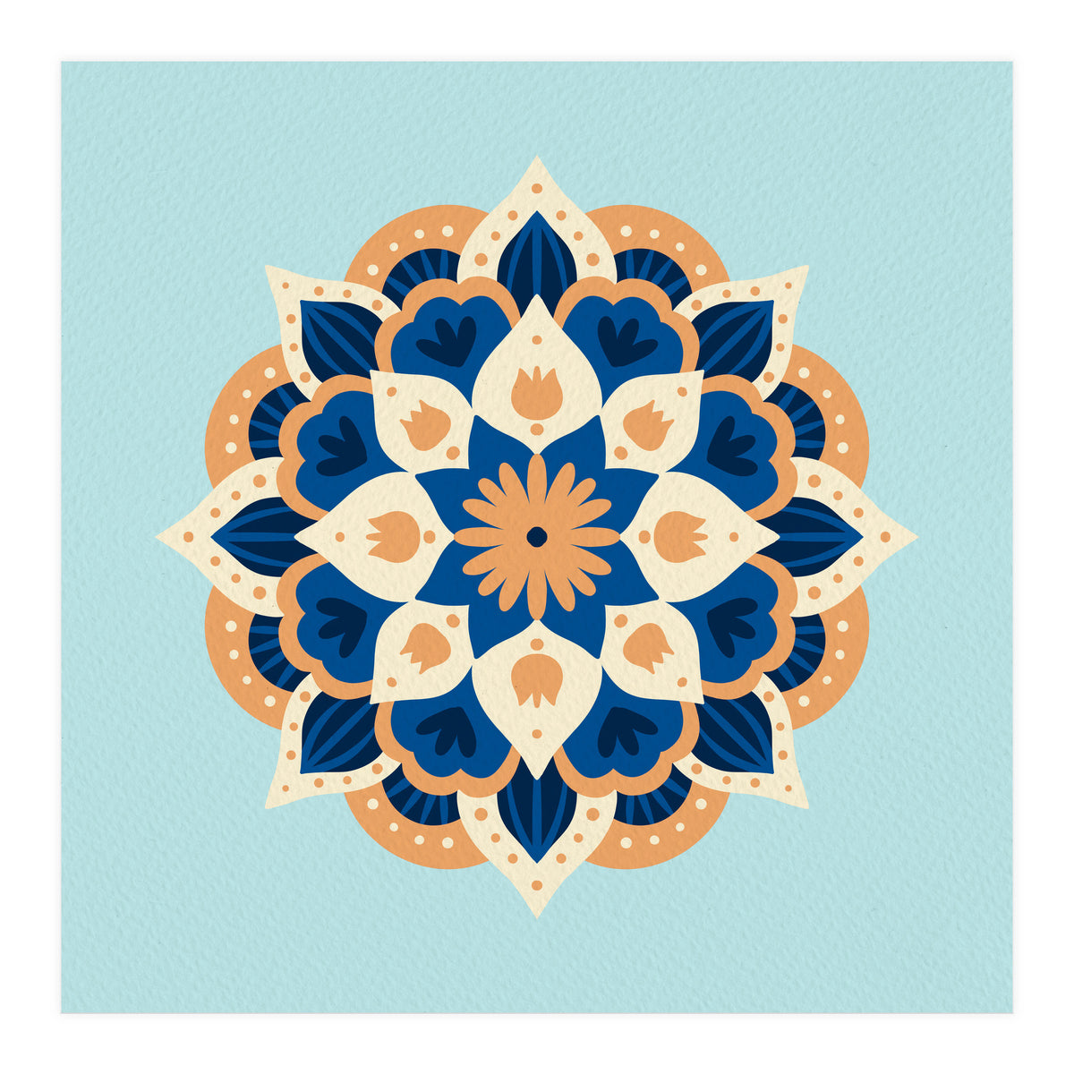 Mandala flower - orange and blue (Print Only)