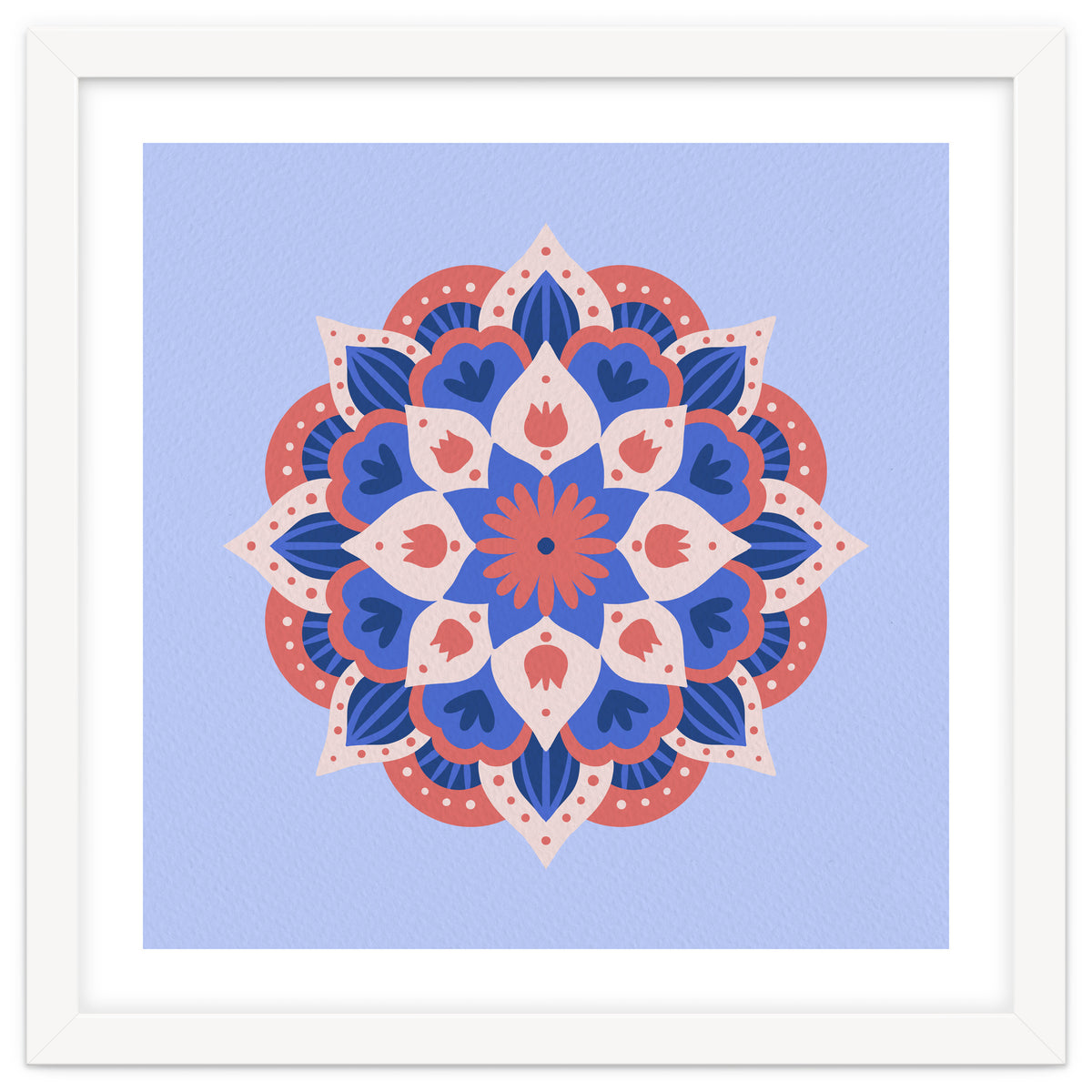 Mandala flower - blue and coral