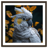 Yellow Crested Cockatoo Portrait Autumn Leaves Dark
