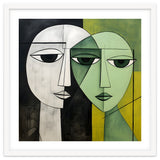 DYNAMIC FUSION, Two abstract heads converge - vibrant green tones intertwine with cool grey hues, a dance of contrast and connection. thumbnail