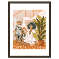 House Guest | Modern Bohemian Black Woman | Urban Jungle Decor | Wild Cat Leopard Pet | Plant Lady