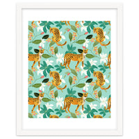 Cheetah Jungle, Wildlife Nature Wild Cats Tigers Leopard Botanical Animals Mint Quirky Illustration