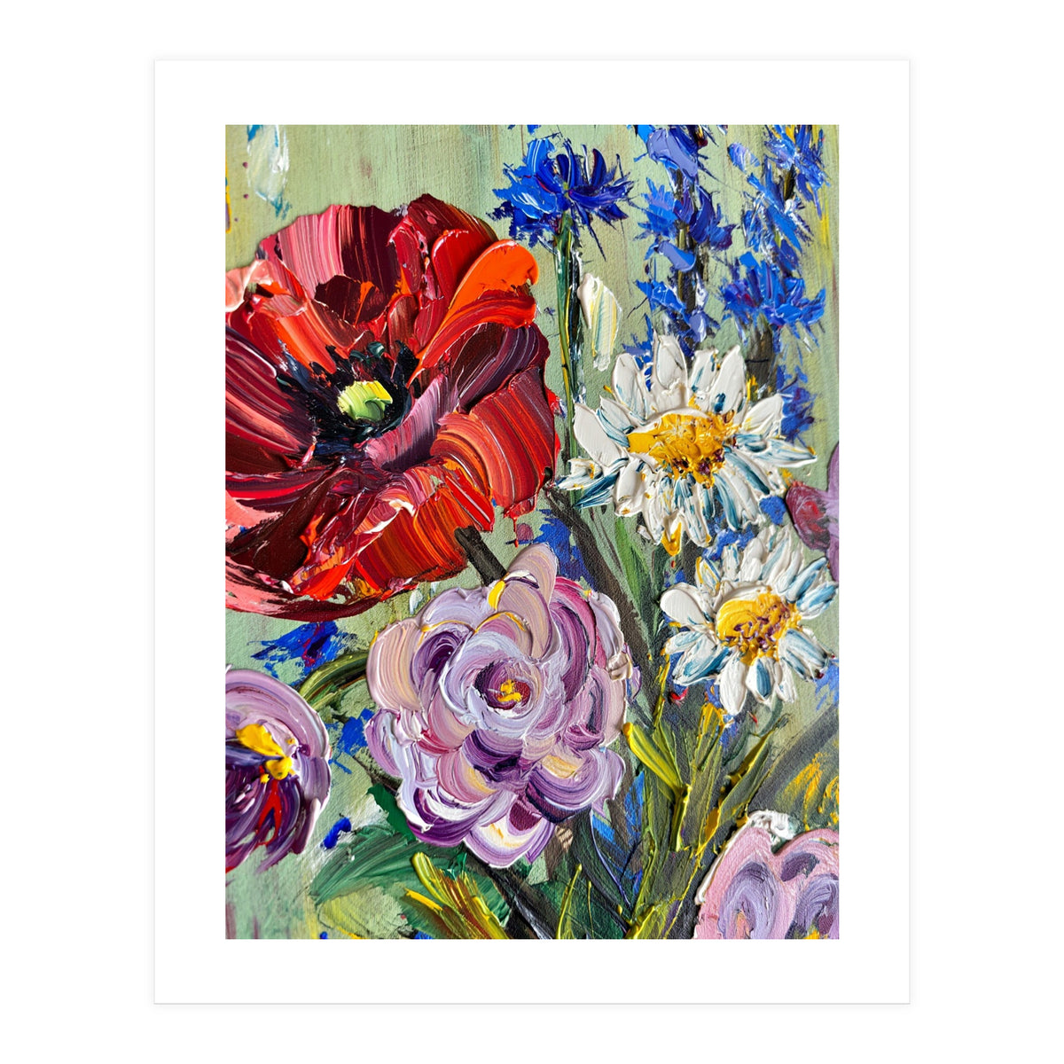 Vibrant Wildflower Meadow Oil Painting (Print Only)