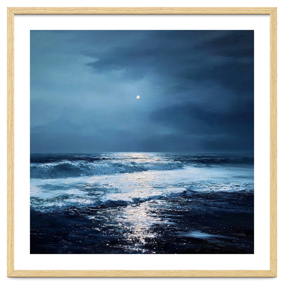 Midnight Seascape with Moonlight Reflecting