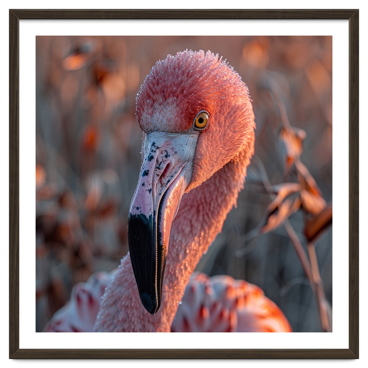 Close Up Of A Pink Flamingo Head In Sunlight