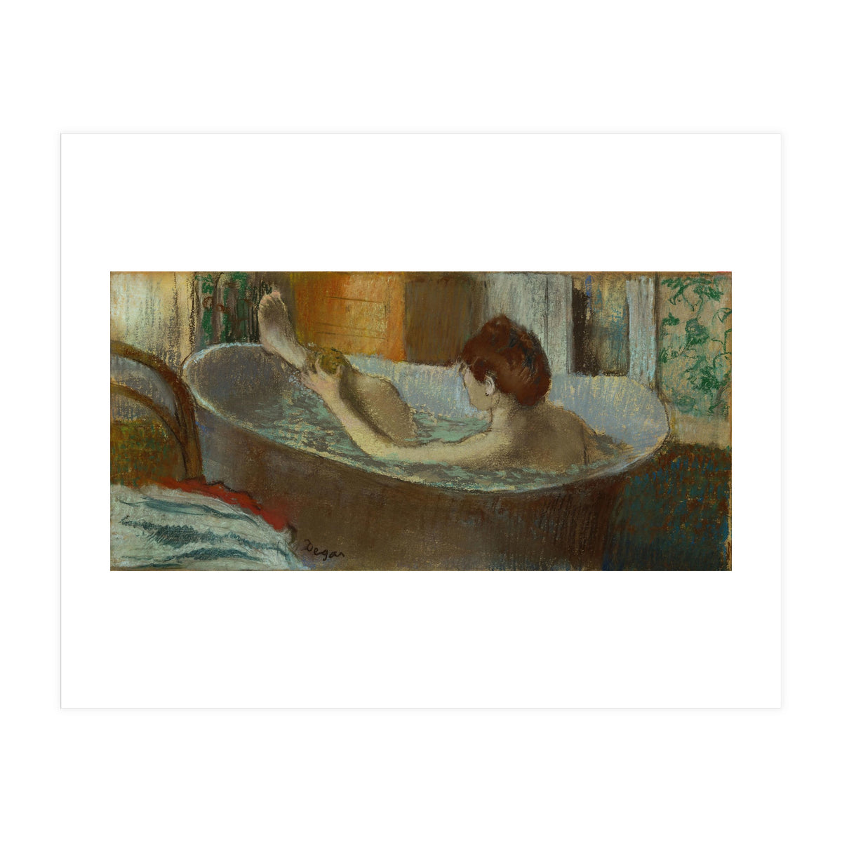 Woman in bath, sponging her leg. Pastel, 1883-84   19.7 x 41 cm. (Print Only)