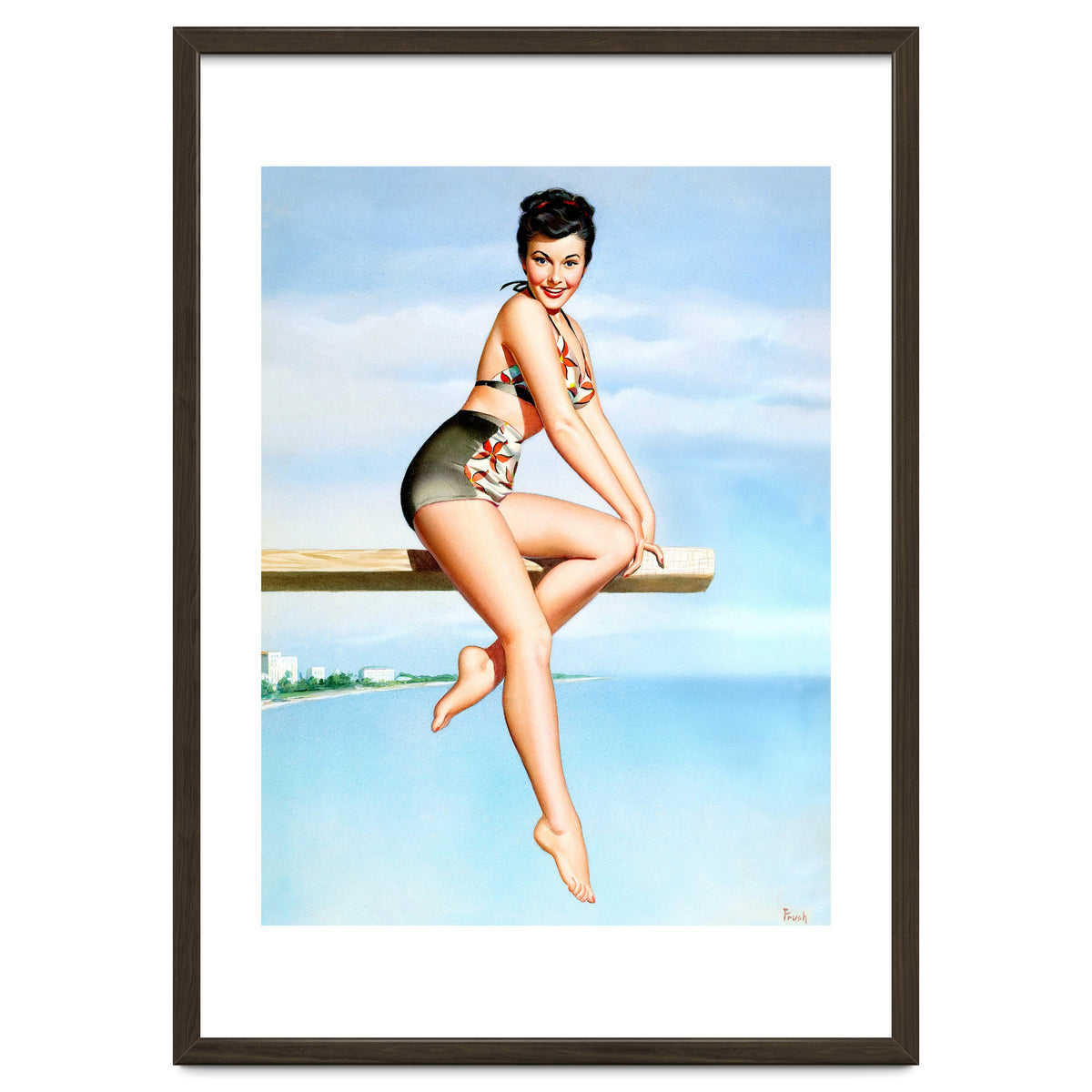 Smiling Sexy Pinup Girl Posing On A Board