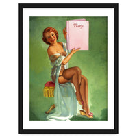 Pinup Girl Posing With Her Big Diary Book