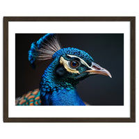 Close Up Peacock Head Blue Green Feather