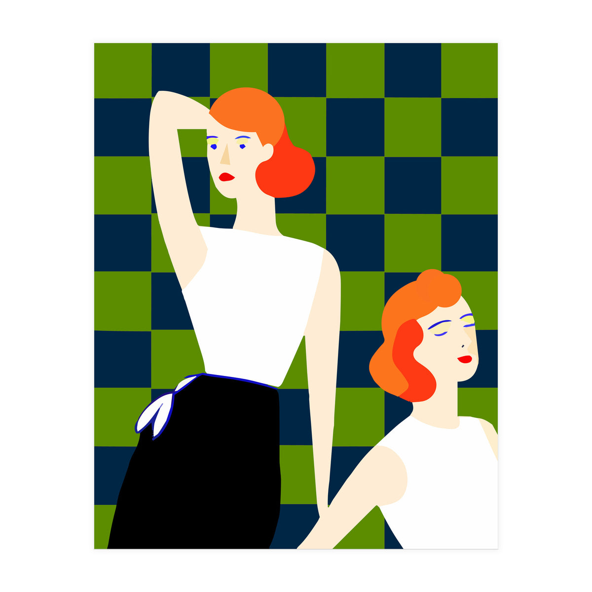 Moods, Checkers Girl Friends Chic Chess, Modern Bohemian Eclectic Woman Girl Boss, Bff Fashion Style (Print Only)