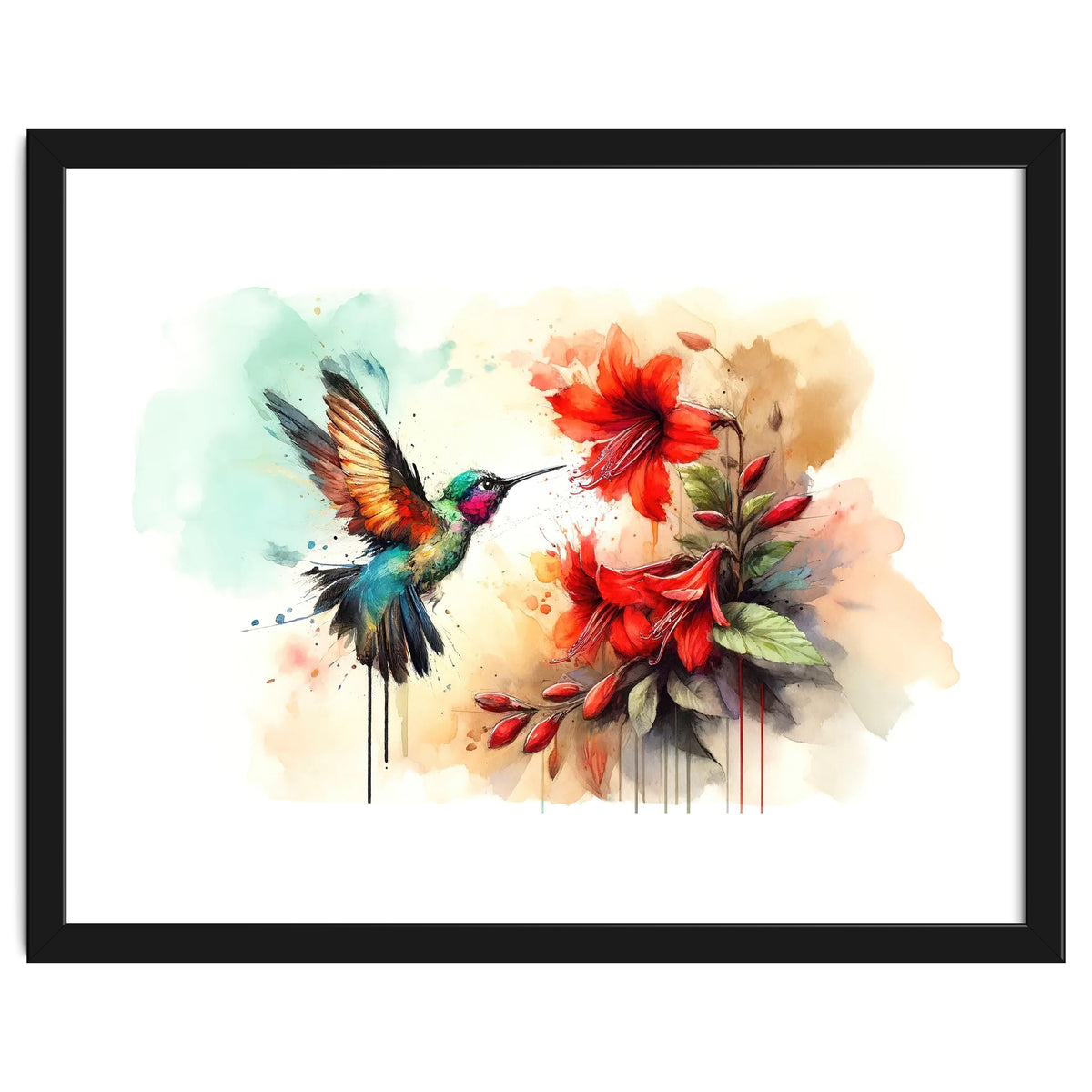 Dance Of Hummingbird And Crimson Flowers