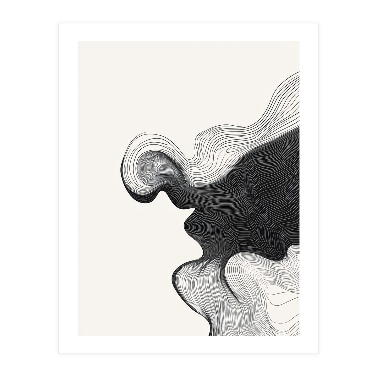 Abstract Black And White Wavy Lines Flowing Organic Shape (Print Only)