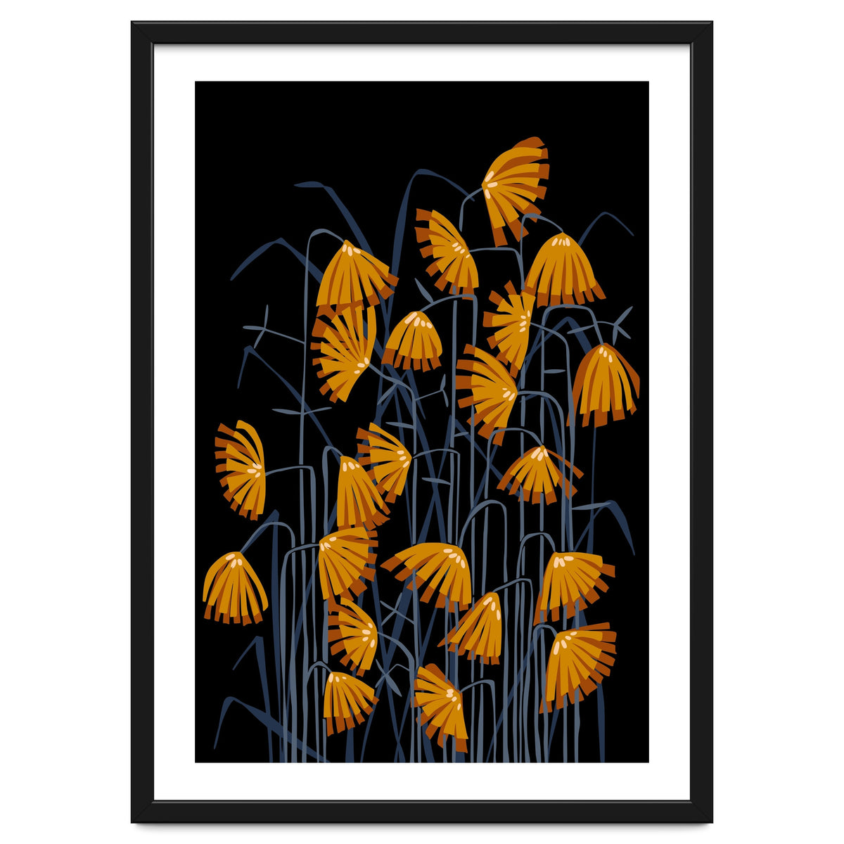 Linocut flower meadow black