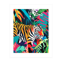 The Tigress, Fearless Wild Animal Tropical Jungle, Multicolor Cat Confidence Peaceful Calm Bohemian Eclectic (Print Only)