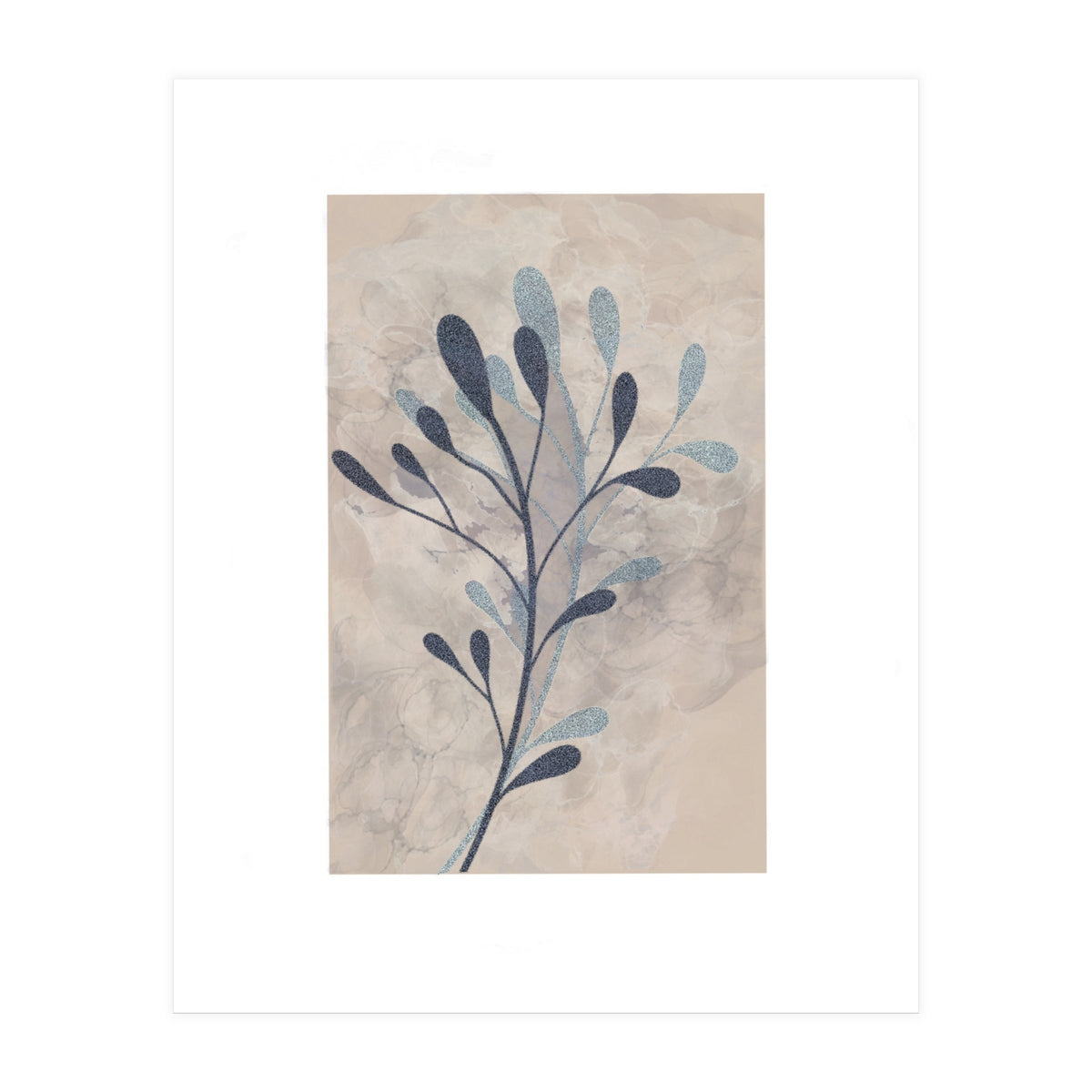 Leaf Beige and Blue Art Print (Print Only)