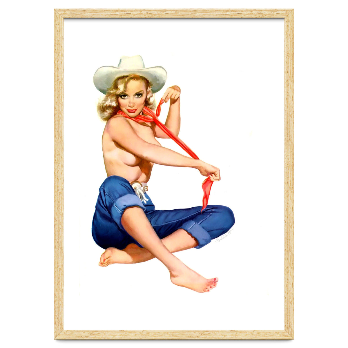 Pinup Texas Girl With White Cowboy Hat