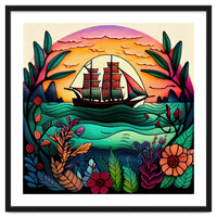 Folk Sunset Sailing Ship