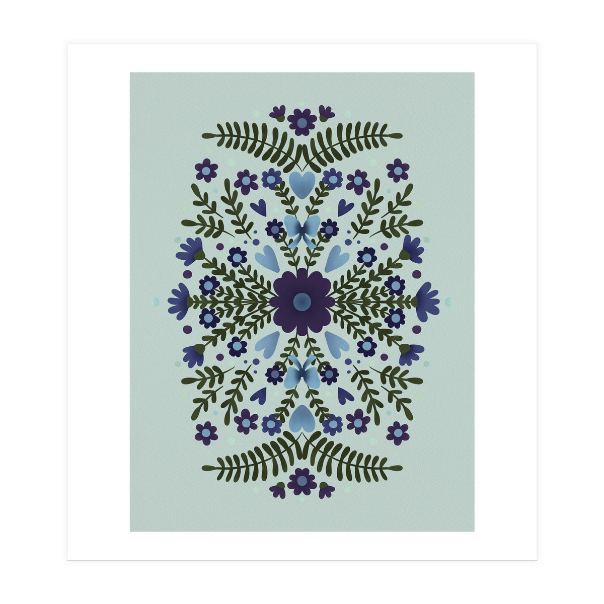 Flowers And Bows Blue And Green (Print Only)