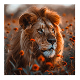 Majestic Lion Resting Among Orange Flowers (Print Only) thumbnail