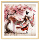 Geisha Under Cherry Blossoms In Motion thumbnail