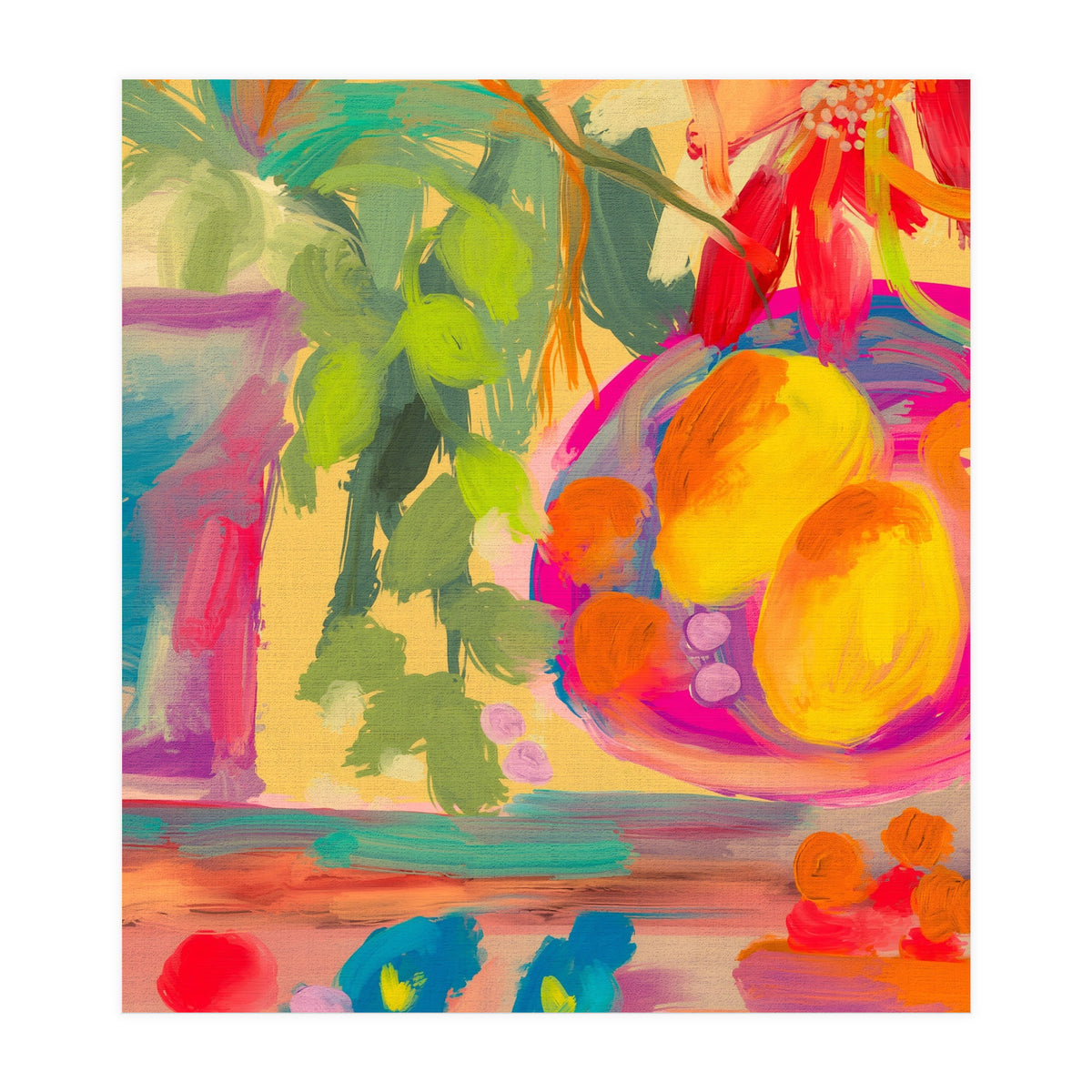 Colorful abstract summer lemons floral still life  (Print Only)