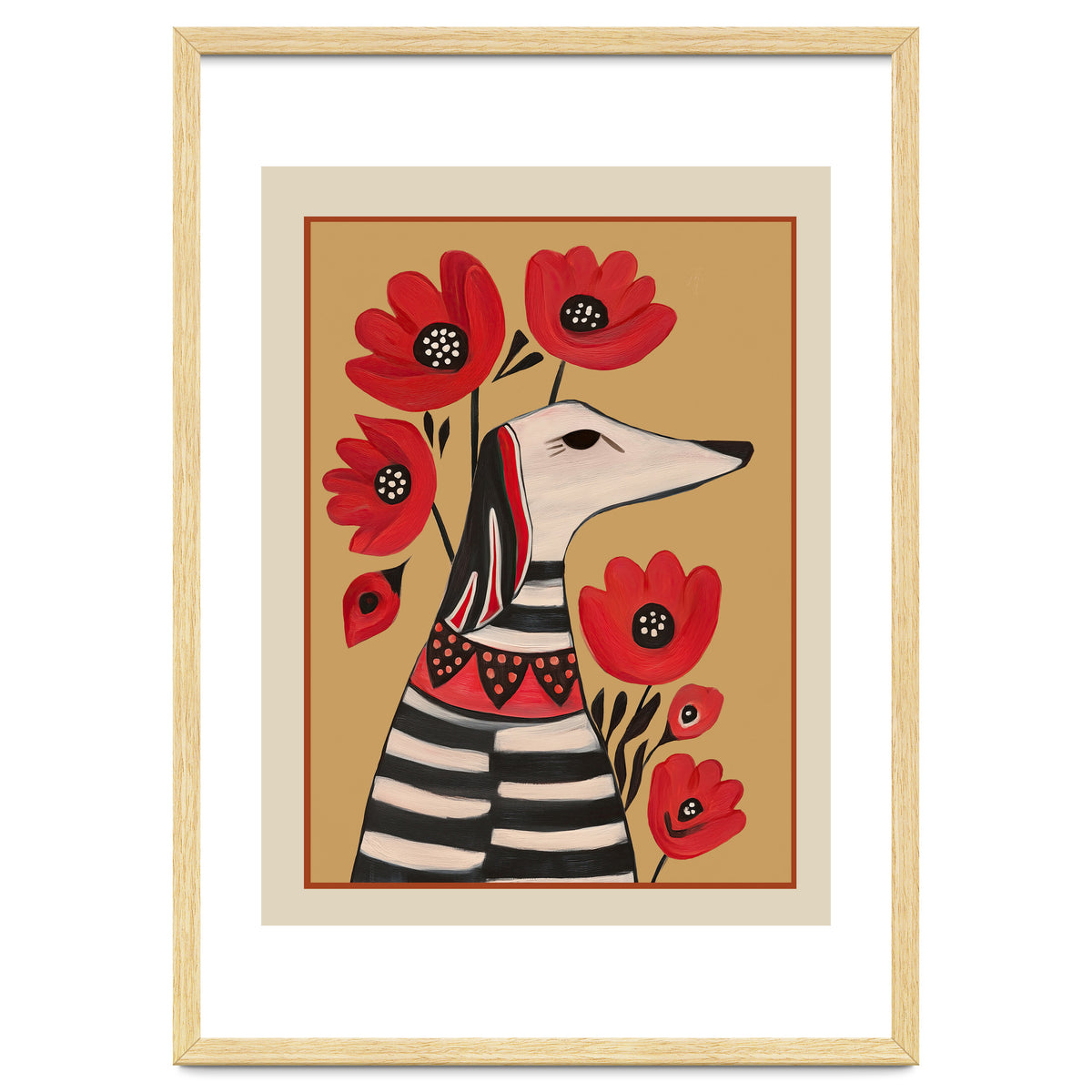 Striped Dog With Poppies