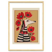 Striped Dog With Poppies