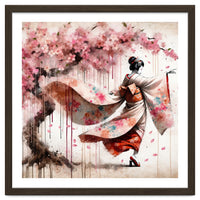 Geisha Under Cherry Blossoms In Motion