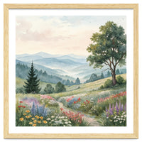 Serene Mountain Meadow Watercolor Landscape