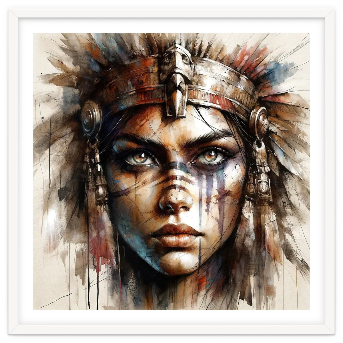 Regal Warrior Woman Watercolor Portrait
