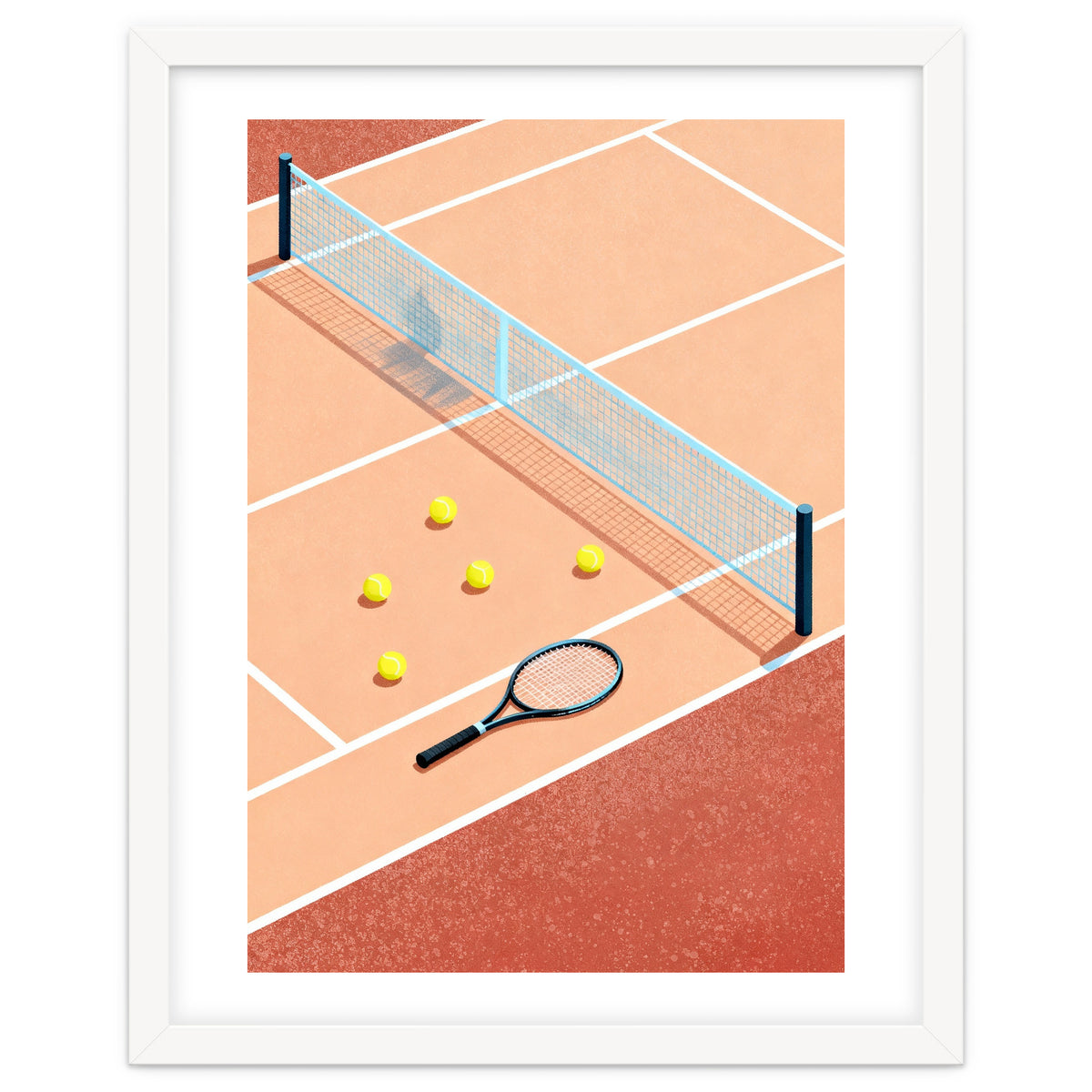 Tennis Court Art, Tennis Racket Illustration, Modern Sports Design