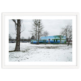 Colorful barn in the snowy ground landscape thumbnail