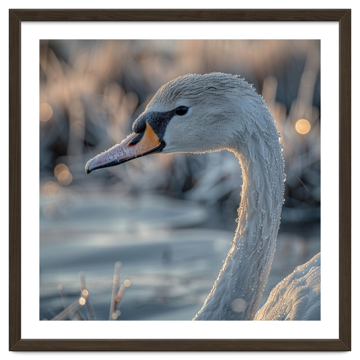Close Up Of A Swan Covered In Frost