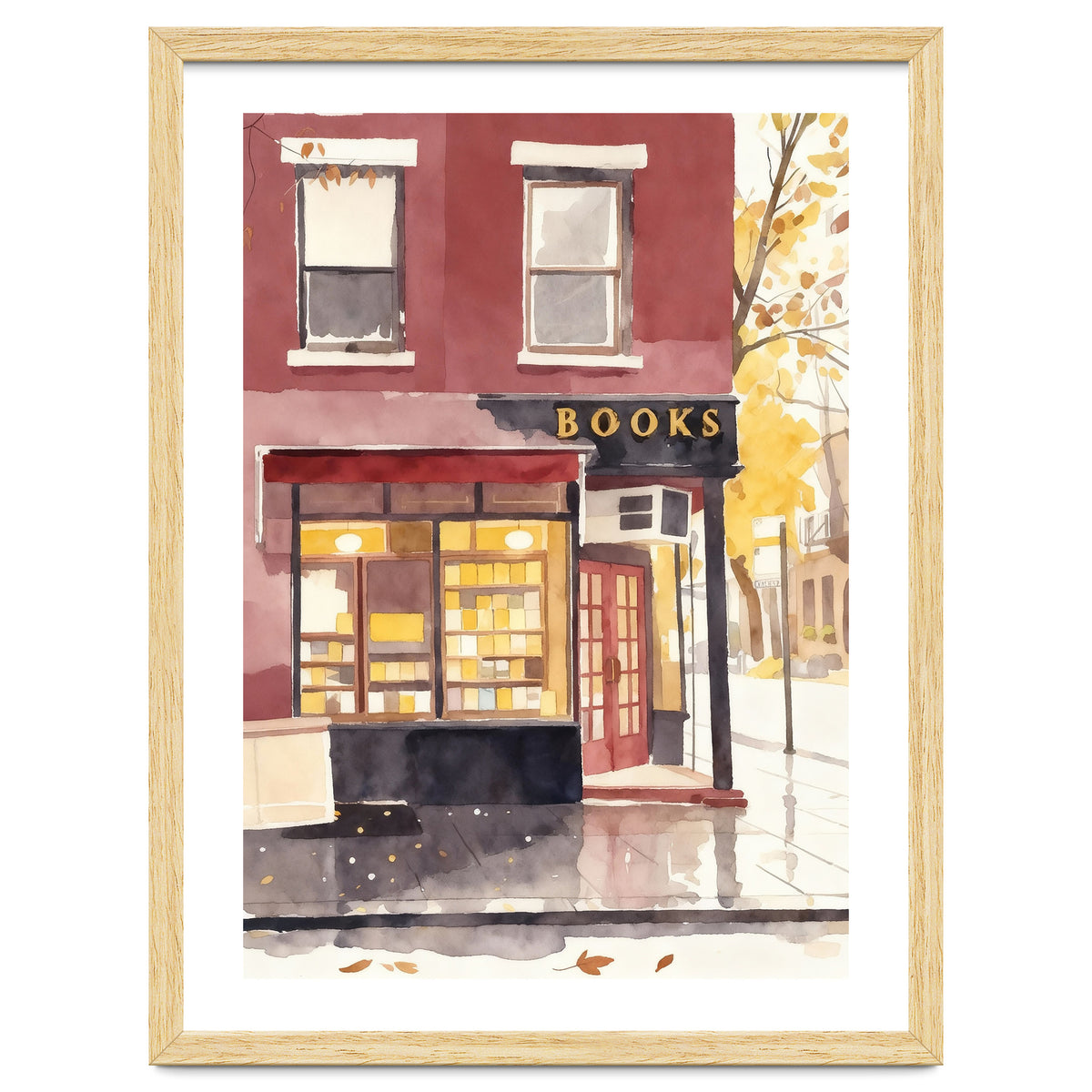 Cozy Bookshop, Autumn Book Shop Street Art, LibraryBook Store