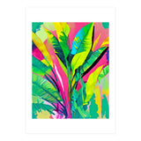 Pink Summer & Banana Leaves, Tropical Jungle Pop Of Color Nature, Forest Plants Bohemian Eclectic Watercolor Painting (Print Only) thumbnail